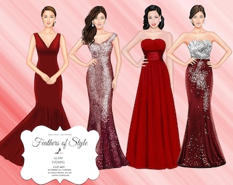 Red Evening Dresses Clip Art